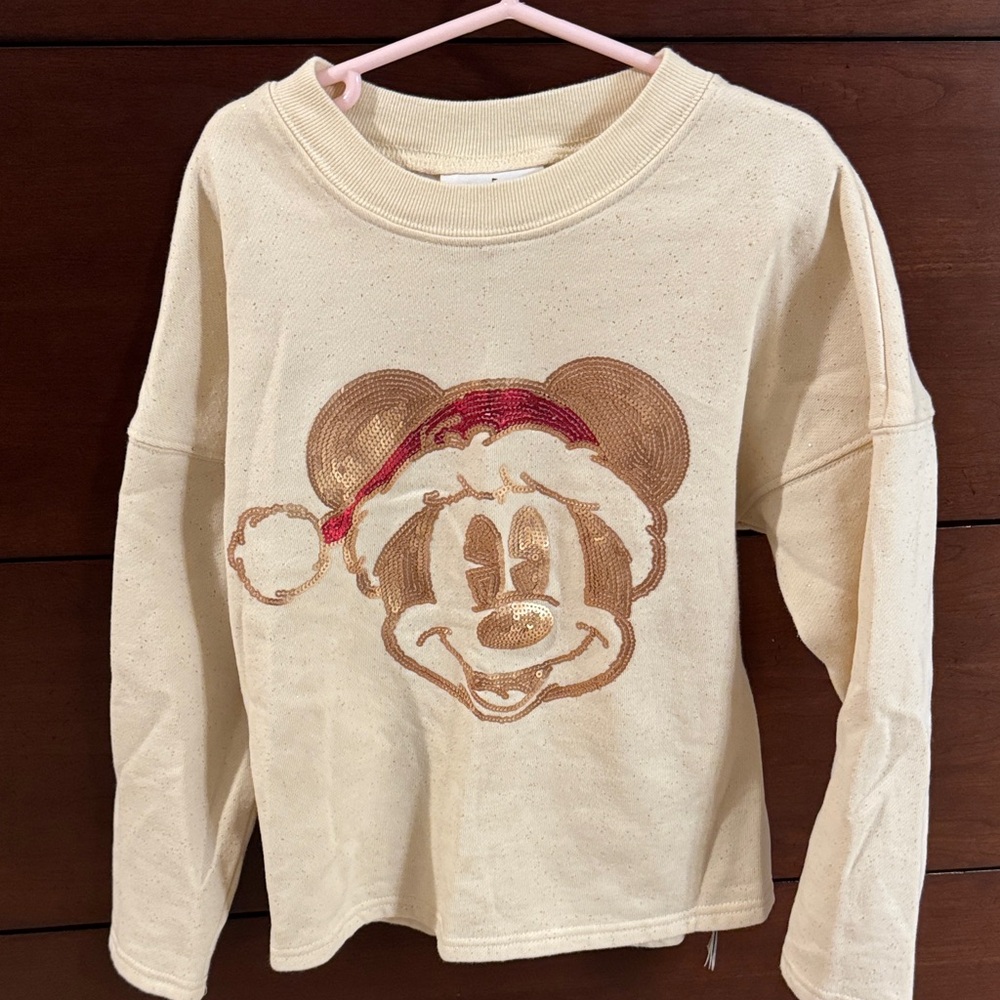 Disney Kids Cream & Golf Sweatshirt with Festive Mickey Mouse